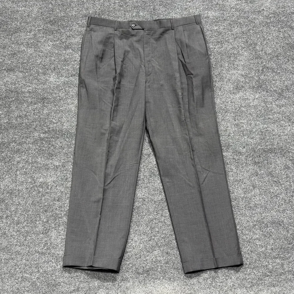 Jos A Bank Pants Mens 41 Long Gray 100% Wool Dress Pleated Front Slacks